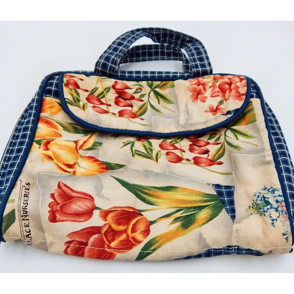 Garden Decorated Bible Cover Carrier Fabric Zippered Blue Checked Floral Handled - Picture 13 of 13